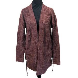 Harlow & Rose Cardigan M Maroon Open Knit Tunic Side Tie Lace Up Boho